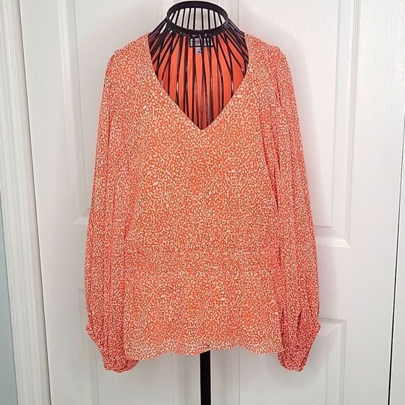 Sam and Jess Orange V Neck Blouse Size XL - Picture 2 of 10